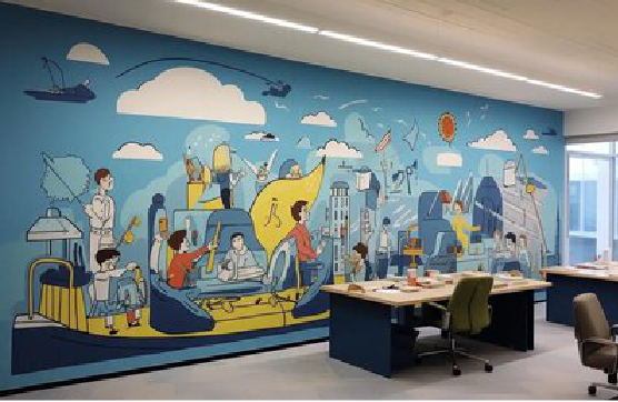  休宁办公室墙绘的特点。